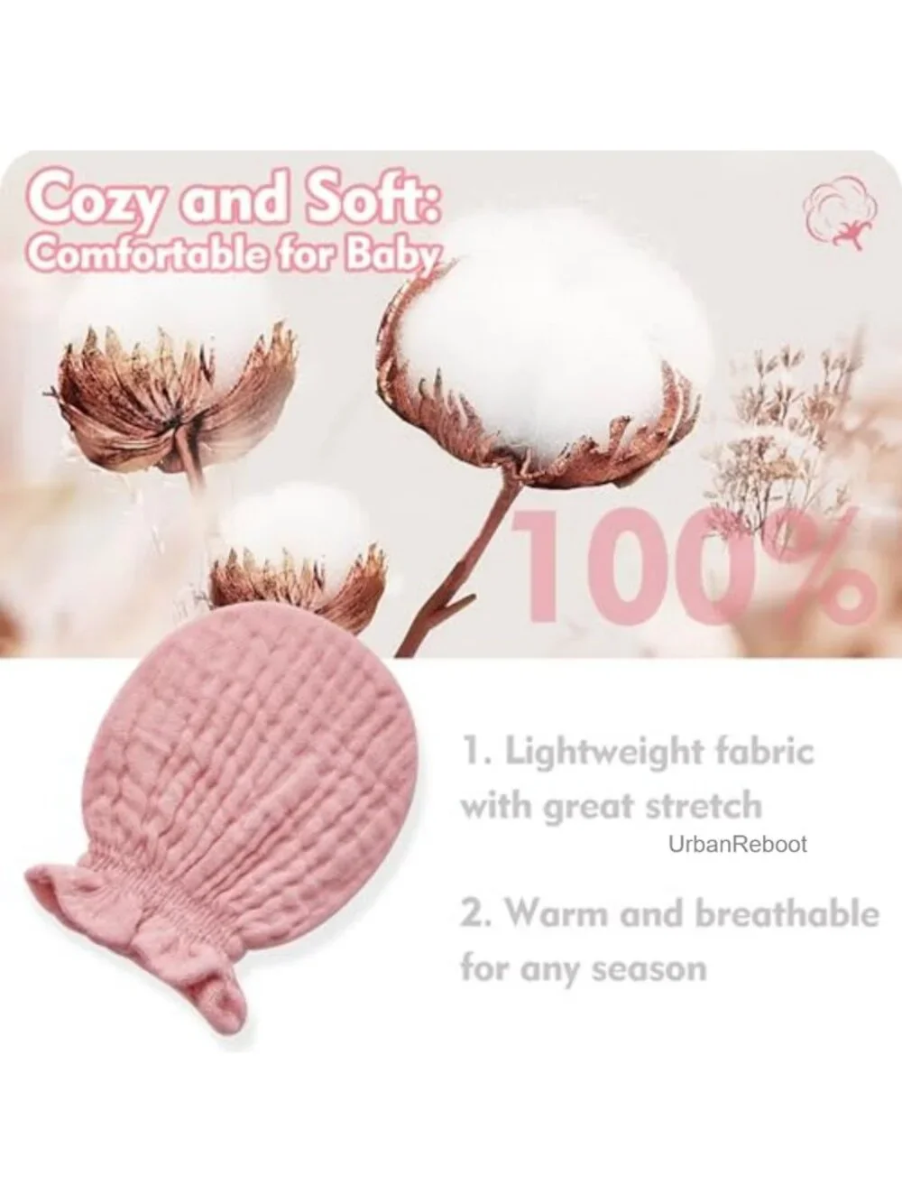 100% Cotton Muslin Baby Mittens for Newborns No Scratch Scratch-Proof Gloves